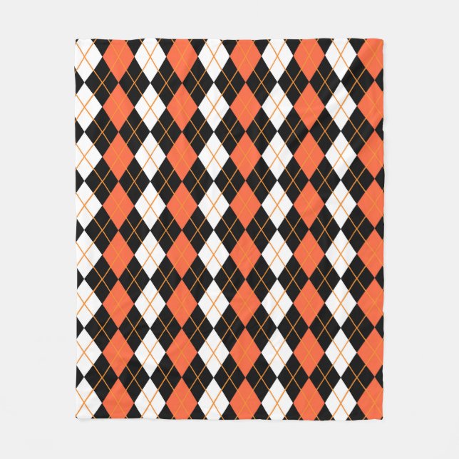 Orange Black White Argyle Diamond Design  Fleece Blanket (Front)