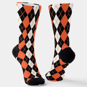 Orange Black White Argyle Diamond Design  Socks