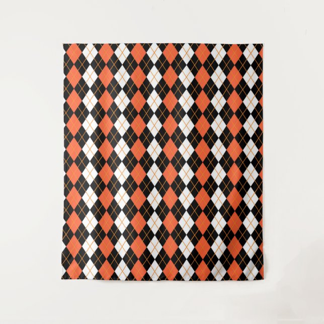 Orange Black White Argyle Diamond Design  Tapestry (Front)
