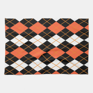 Orange Black White Argyle Diamond Design Tea Towel