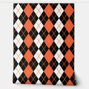 Orange Black White Argyle Diamond Design Wallpaper