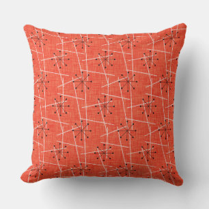 Orange, Black, White   Atomic   Mid-Century Cushion