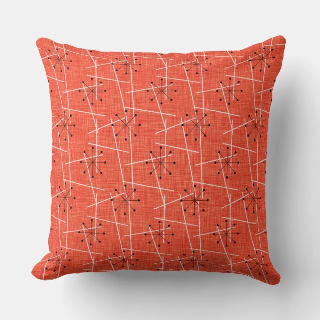Orange, Black, White | Atomic | Mid-Century Cushion (Front)