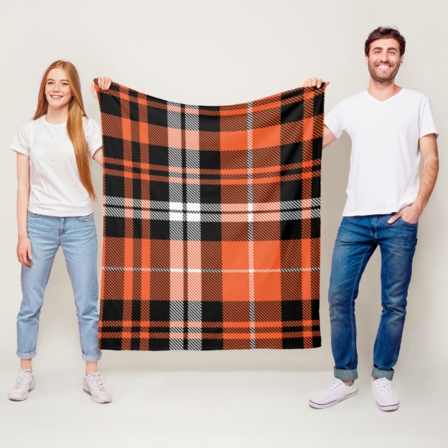 Orange Black White Buffalo Plaid Rustic Farmhouse  Fleece Blanket (In Situ)
