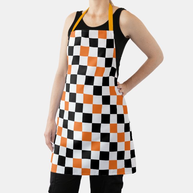 Orange Black White Checkered Pattern Design  Apron (Insitu)