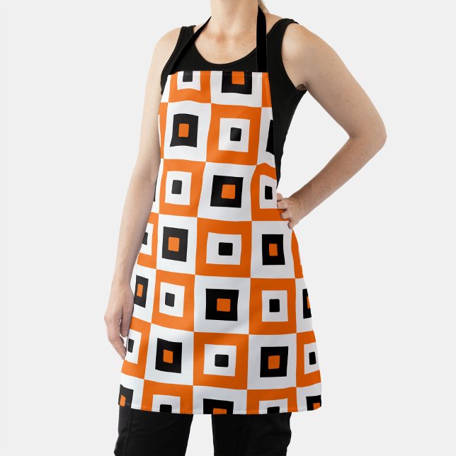 Orange Black White Checkered Squares Pattern Apron (Creator Uploaded)