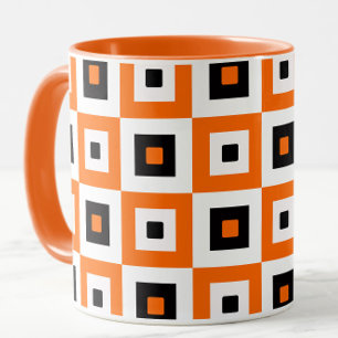Orange Black White Checkered Squares Pattern Mug