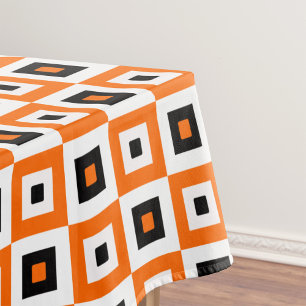 Orange Black White Checkered Squares Pattern Tablecloth