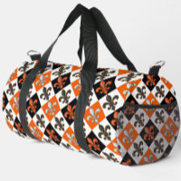 Orange Black White Chequered Fleur-de-lis Design