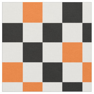 Orange Black White Chequered Pattern Design Fabric
