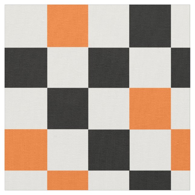 Orange Black White Chequered Pattern Design  Fabric (Close Up)