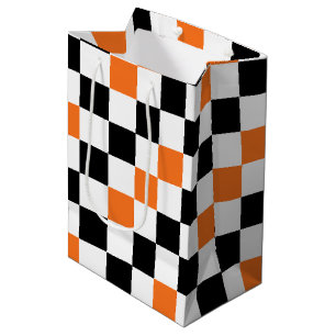 Orange Black White Chequered Pattern Design Medium Gift Bag