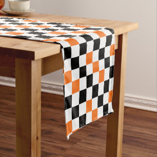 Orange Black White Chequered Pattern Design Short Table Runner