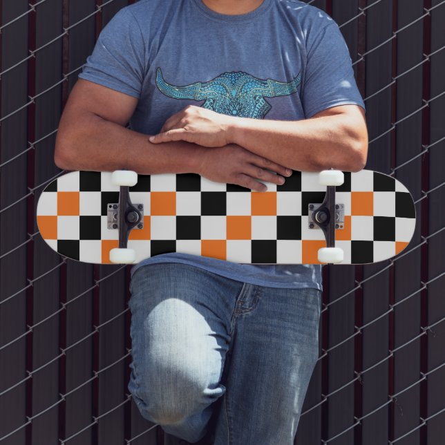 Orange Black White Chequered Pattern Design  Skateboard (Outdoor 3)