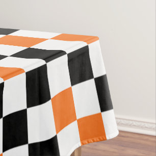 Orange Black White Chequered Pattern Design  Tablecloth