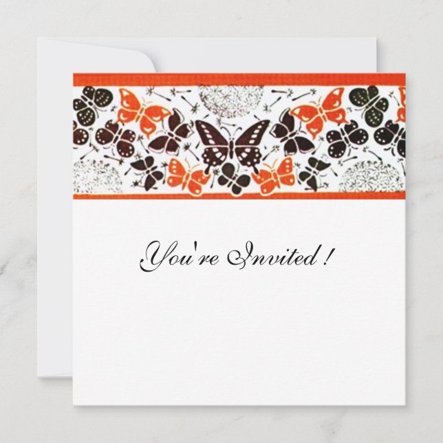 ORANGE BLACK WHITE  FANCY BUTTERFLIES INVITATION (Front)