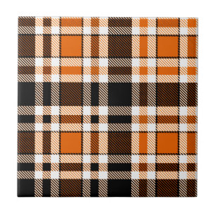 Orange Black White Flannel Tartan Pattern Design Ceramic Tile