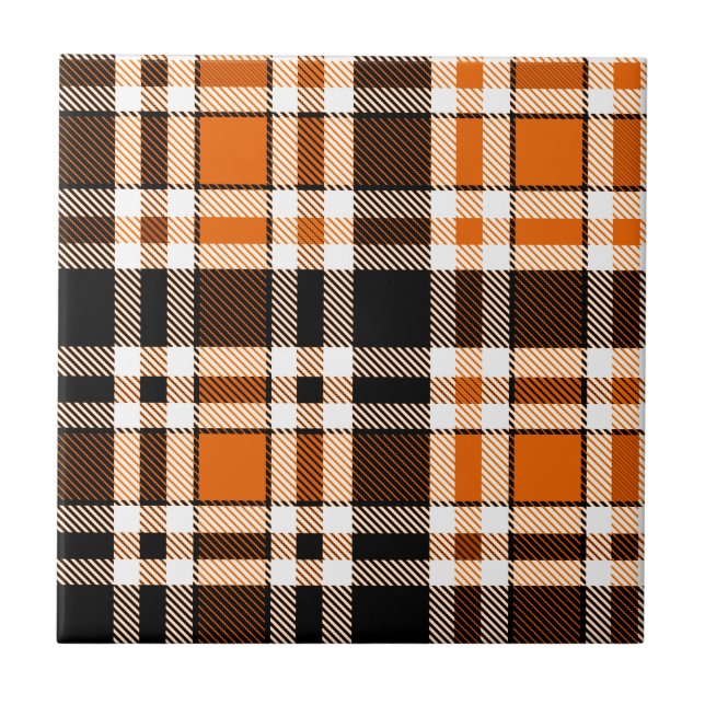 Orange Black White Flannel Tartan Pattern Design  Ceramic Tile (Front)