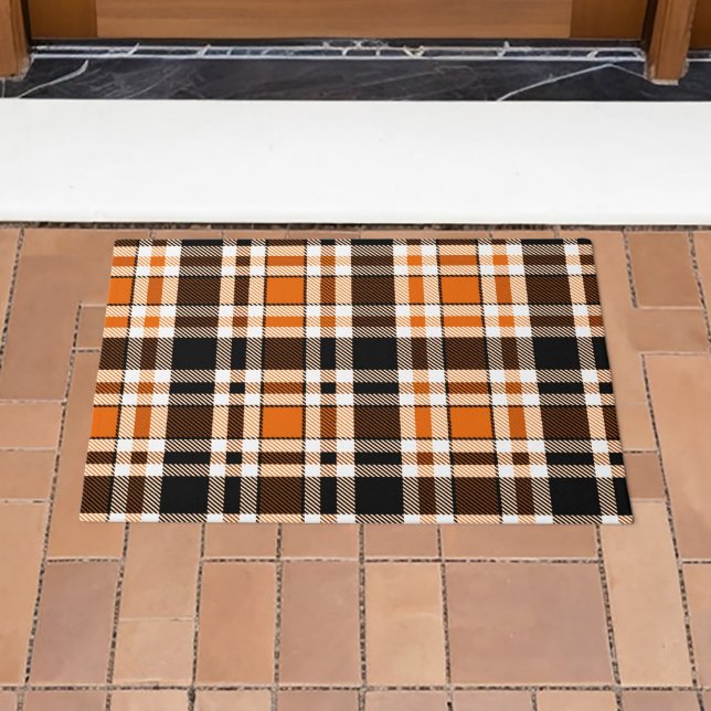 Orange Black White Flannel Tartan Pattern Design  Doormat (Creator Uploaded)