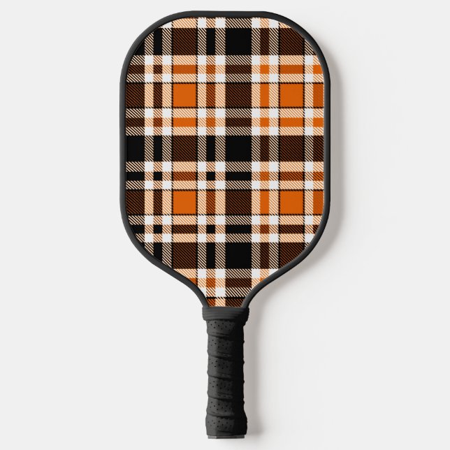 Orange Black White Flannel Tartan Pattern Design  Pickleball Paddle (Front)