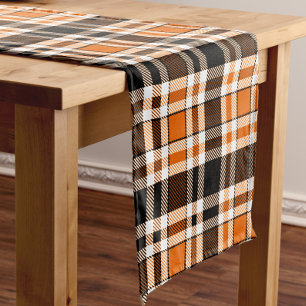 Orange Black White Flannel Tartan Pattern Design  Short Table Runner