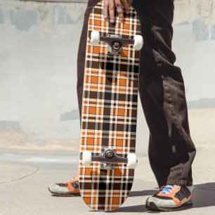 Orange Black White Flannel Tartan Pattern Design Skateboard