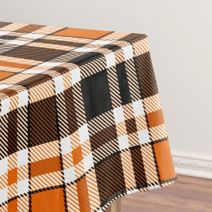Orange Black White Flannel Tartan Pattern Design Tablecloth