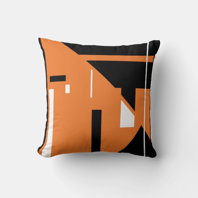 Orange Black White Geometric Abstract Design Cushion (Front)
