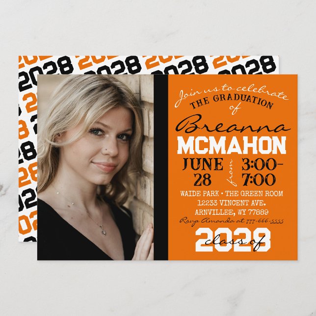 Orange, Black & White Graduation Photo Invitation (Creator Uploaded)