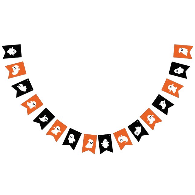 Orange Black White Happy Halloween Cute Ghost  Bunting (All)