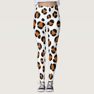 Orange Black White Leopard Animal Print Leggings