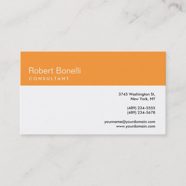 Orange Black White Modern Consultant Business Card (Front)