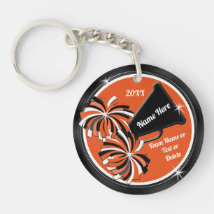 Orange, Black, White, Personalised Cheer Keychains