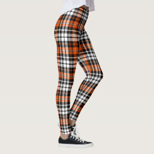 Orange Black White Plaid Tartan Pattern Design Leggings