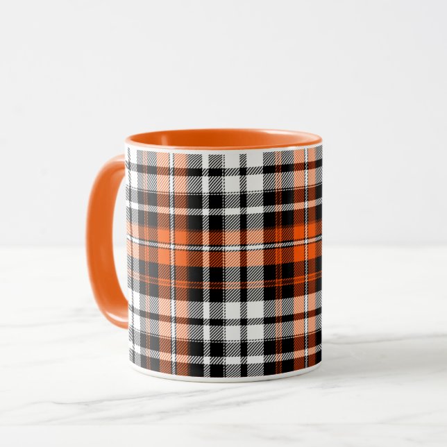 Orange Black White Plaid Tartan Pattern Design  Mug (Front Left)