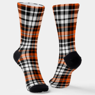 Orange Black White Plaid Tartan Pattern Design Socks