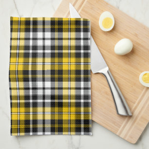 Orange Black White Plaid Tartan Pattern Design  Tea Towel