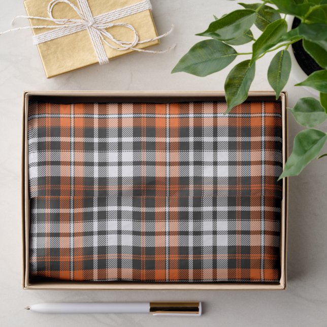 Orange Black White Plaid Tartan Pattern Design  Tissue Paper (Gift)