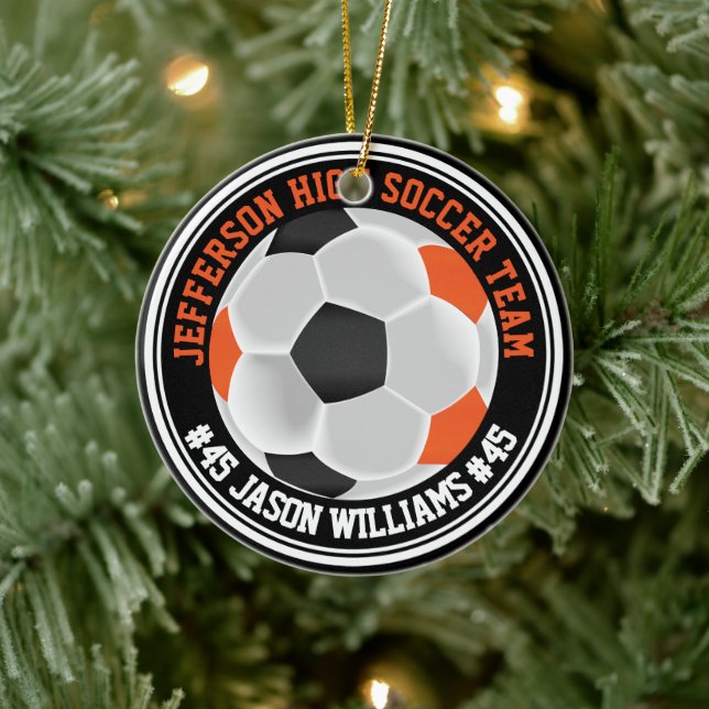 Orange, Black & White Soccer ⚽  Ceramic Ornament (Tree)