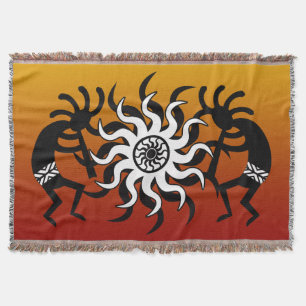 Orange Black White Southwest Design  Kokopelli Throw Blanket