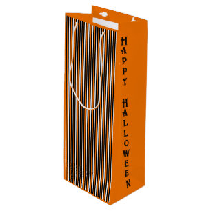 Orange, Black & White Stripe Halloween Wine Gift Bag