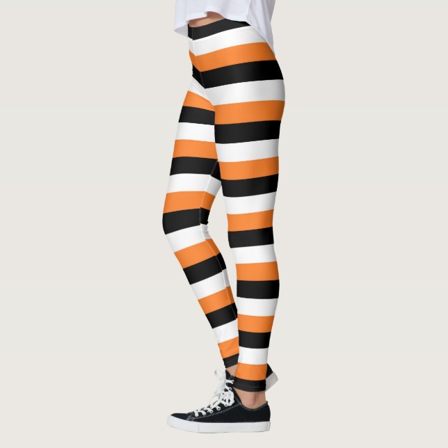 Orange, Black, White Stripes Leggings (Left)