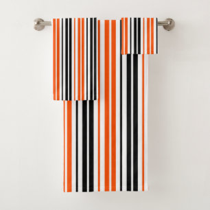 Orange Black White Stripes Pattern Design  Bath Towel Set