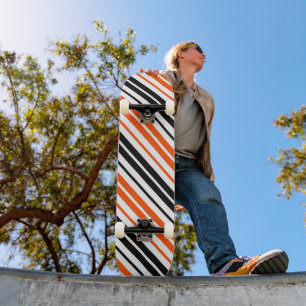 Orange Black White Stripes Pattern Design Skateboard