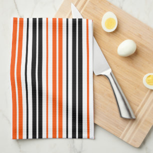 Orange Black White Stripes Pattern Design  Tea Towel