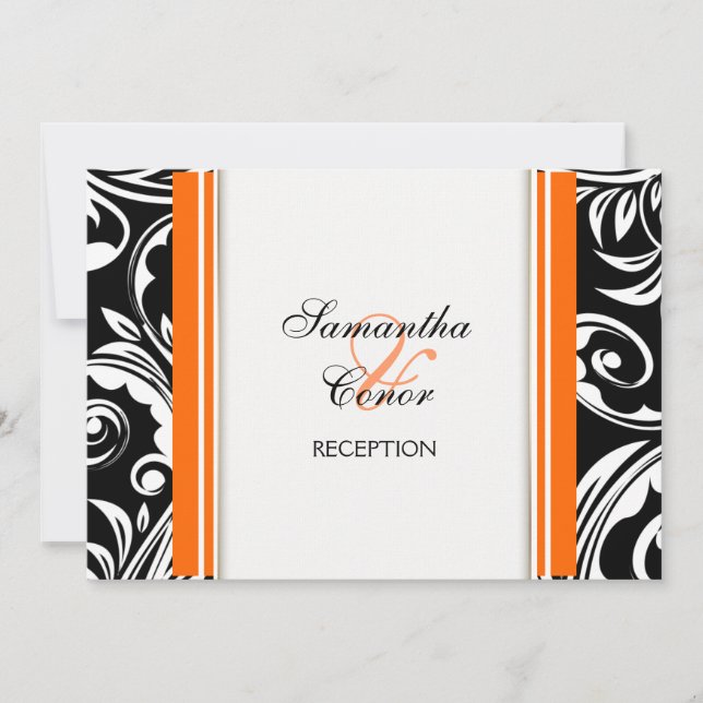 Orange black white wedding engagement invitation (Front)