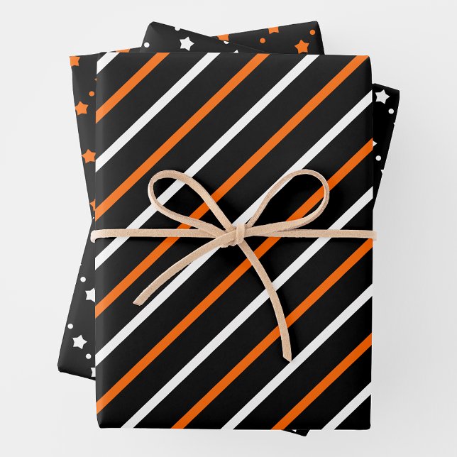 Orange, Black & White Wrapping Paper Sheets (Orange, Black & White Multi-Pattern Wrapping Paper Sheets)
