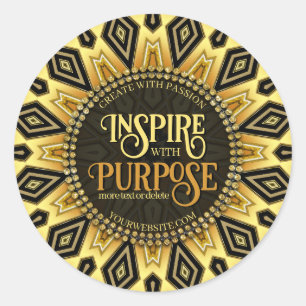 Orange Black Yellow Art Deco Mandala Classic Round Sticker