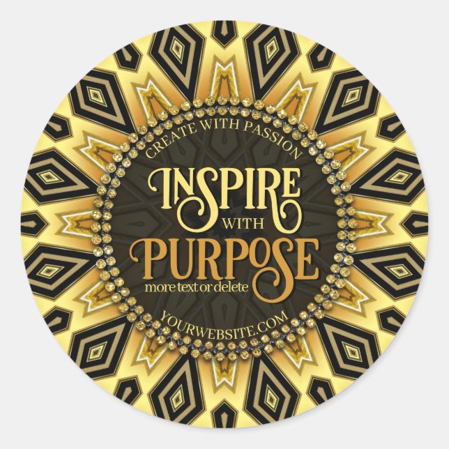 Orange Black Yellow Art Deco Mandala Classic Round Sticker (Front)