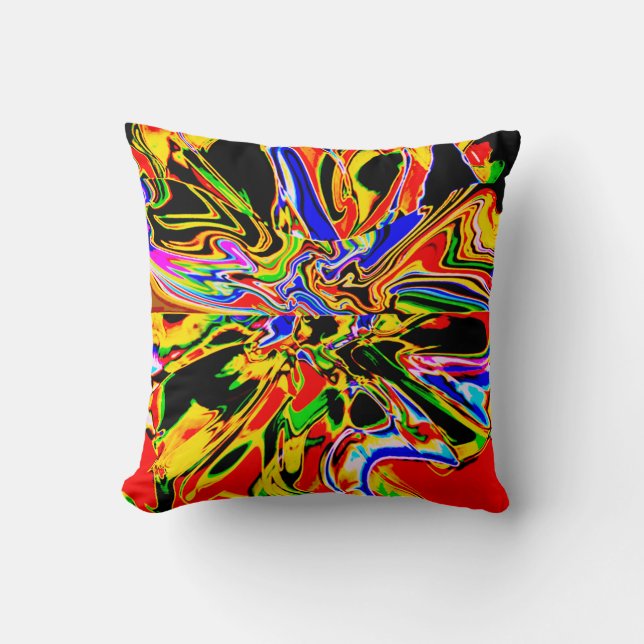 Orange Black Yellow Psychedelic Flower Art Design Cushion (Front)